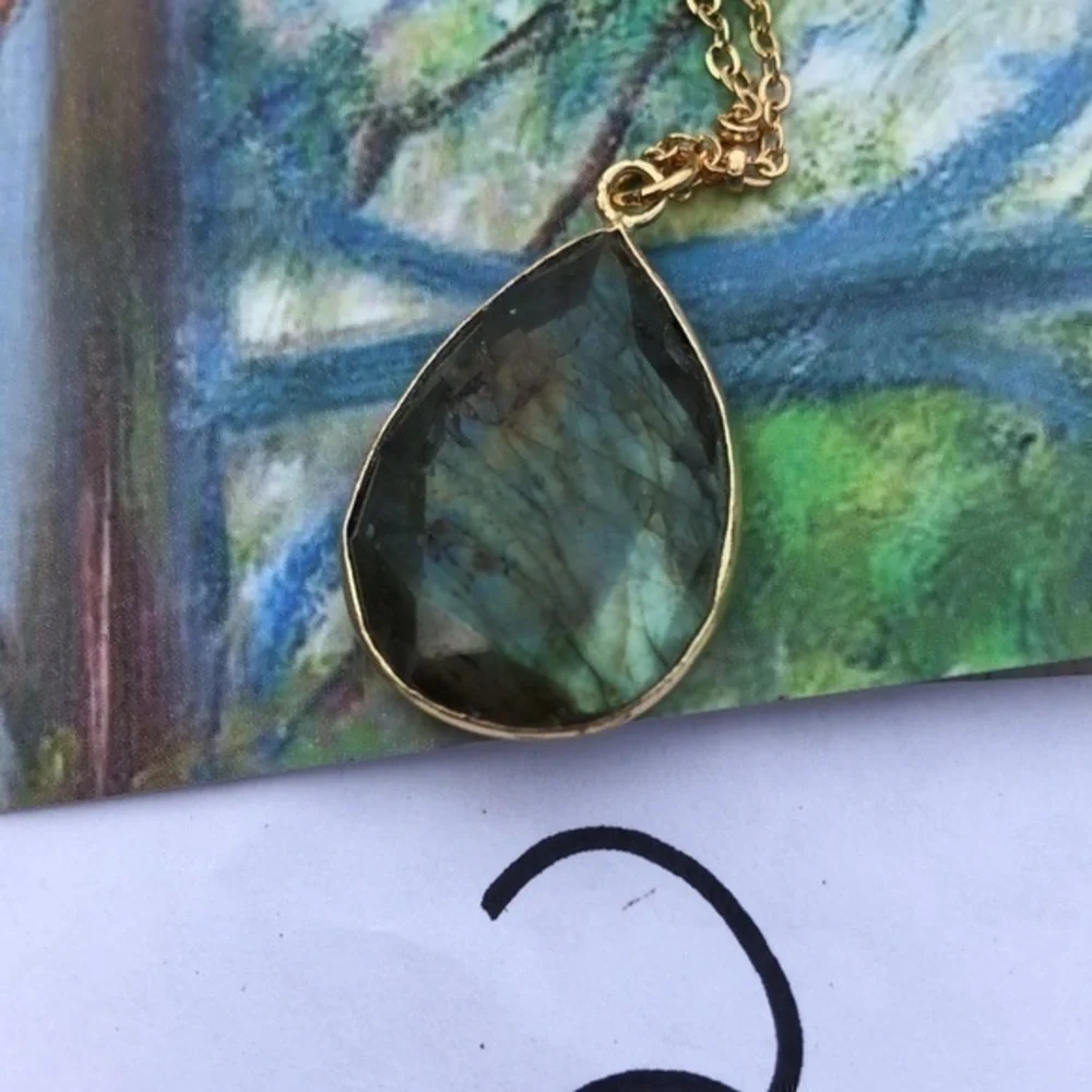 RESTOCKED! Labradorite Nebula 14K GP Boho Necklace Green/Blue Gemstone Handmade